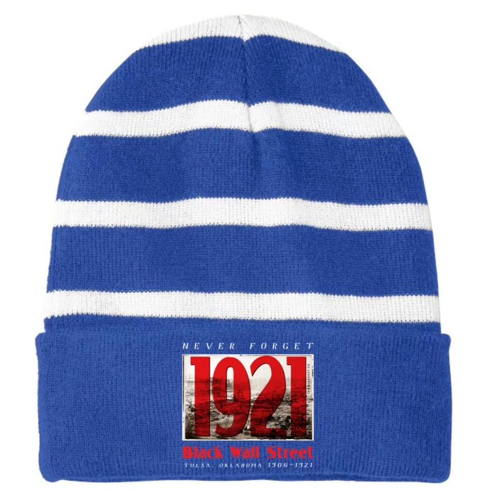 Black Wall Street 1921 Greenwood Tulsa Black History Gift Striped Beanie with Solid Band