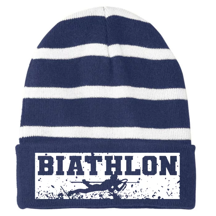 Biathlon Winter Sport Striped Beanie with Solid Band