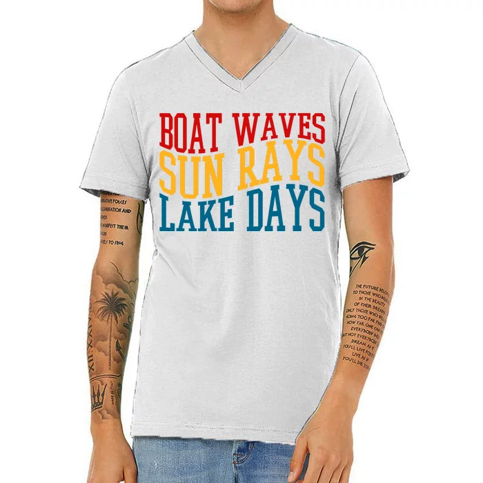 Boat Waves Sun Rays Lake Days V-Neck T-Shirt