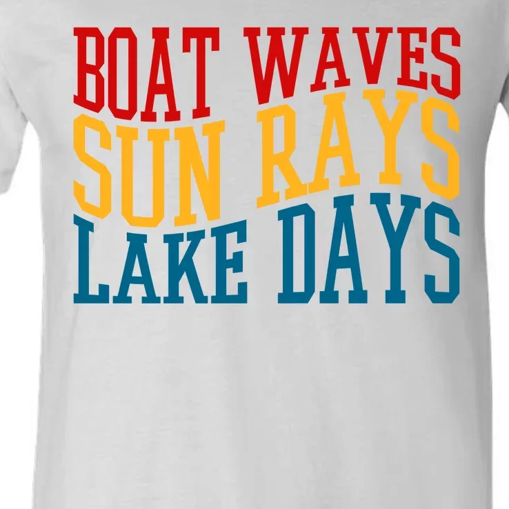 Boat Waves Sun Rays Lake Days V-Neck T-Shirt