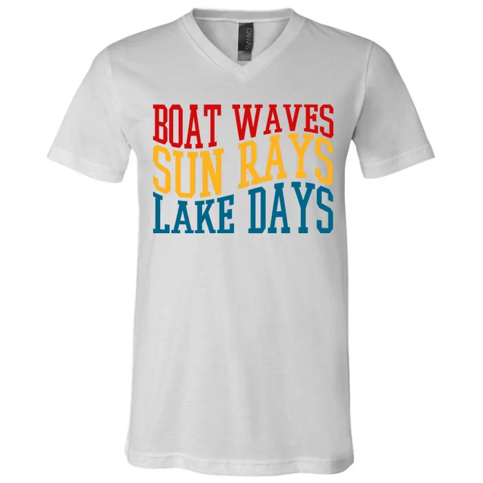 Boat Waves Sun Rays Lake Days V-Neck T-Shirt