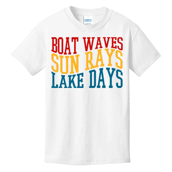 Boat Waves Sun Rays Lake Days Kids T-Shirt