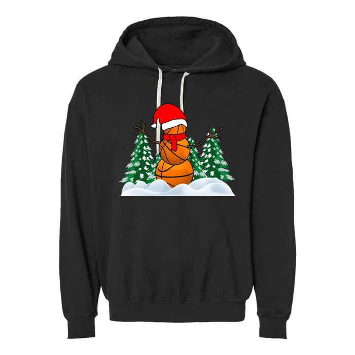 Basketball Winter Snowman Santa Garment-Dyed Fleece Hoodie