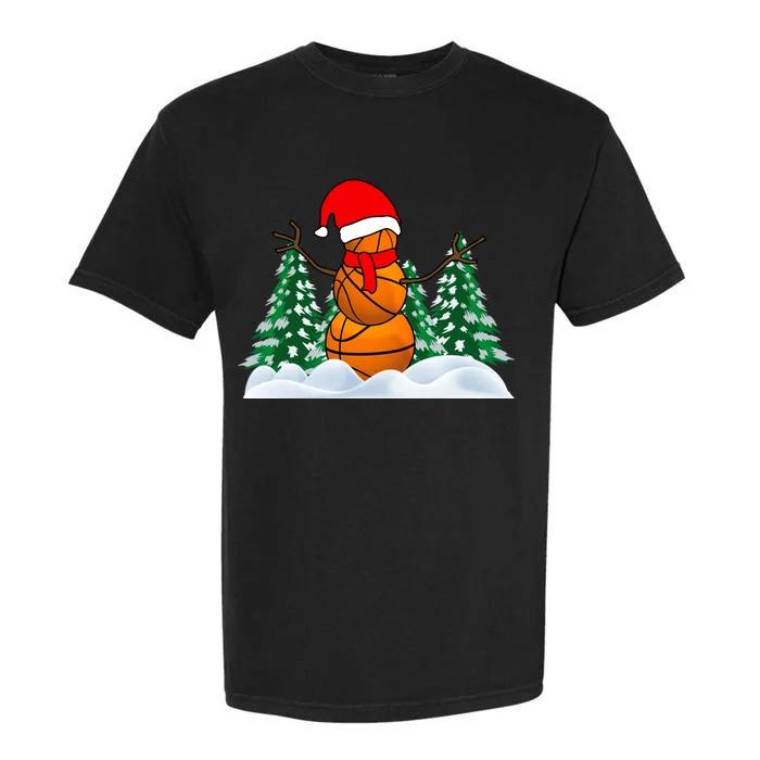 Basketball Winter Snowman Santa Garment-Dyed Heavyweight T-Shirt