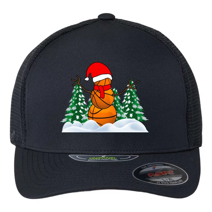 Basketball Winter Snowman Santa Flexfit Unipanel Trucker Cap