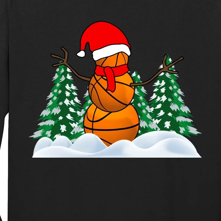 Basketball Winter Snowman Santa Long Sleeve Shirt