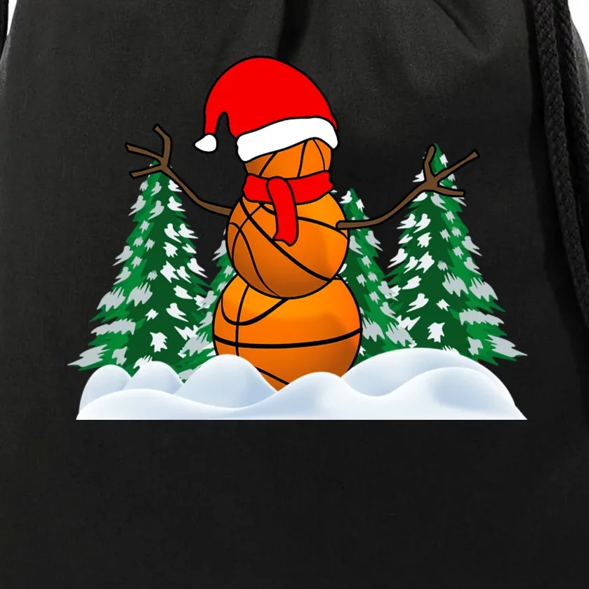 Basketball Winter Snowman Santa Drawstring Bag