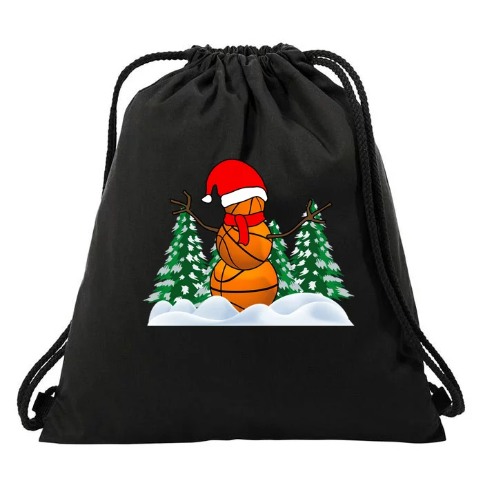 Basketball Winter Snowman Santa Drawstring Bag