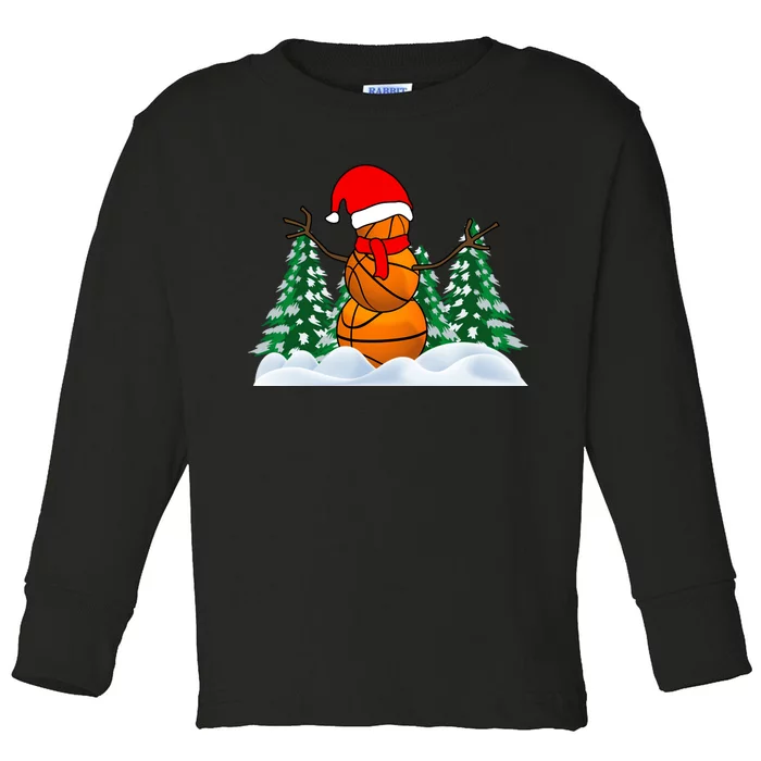 Basketball Winter Snowman Santa Toddler Long Sleeve Shirt