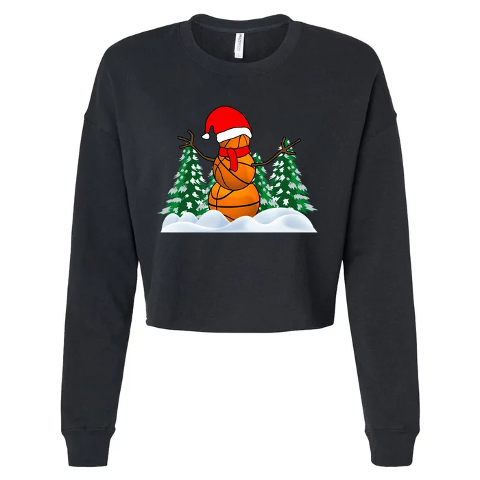 Basketball Winter Snowman Santa Cropped Pullover Crew