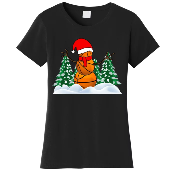 Basketball Winter Snowman Santa Women's T-Shirt