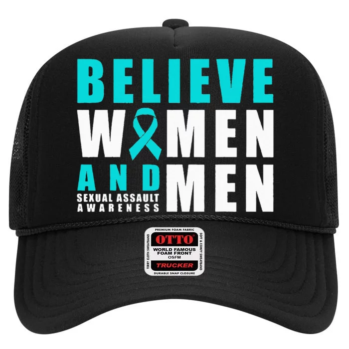 Belive Women & Sexual Assault Awareness Ribbon High Crown Mesh Trucker Hat