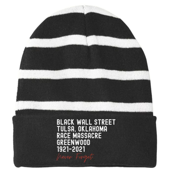 Black Wall Street. Tulsa Race Massacre Centennial. Greenwood Striped Beanie with Solid Band