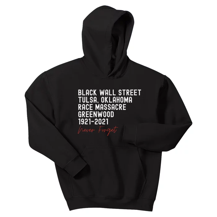 Black Wall Street. Tulsa Race Massacre Centennial. Greenwood Kids Hoodie