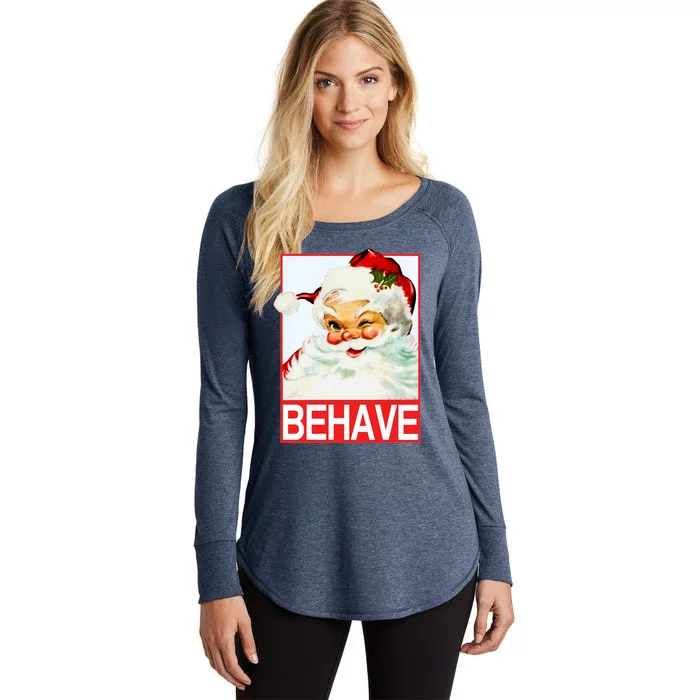 Behave Winking Santa Claus Gift Women's Perfect Tri Tunic Long Sleeve Shirt