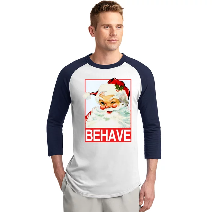 Behave Winking Santa Claus Gift Baseball Sleeve Shirt