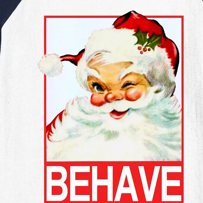 Behave Winking Santa Claus Gift Baseball Sleeve Shirt