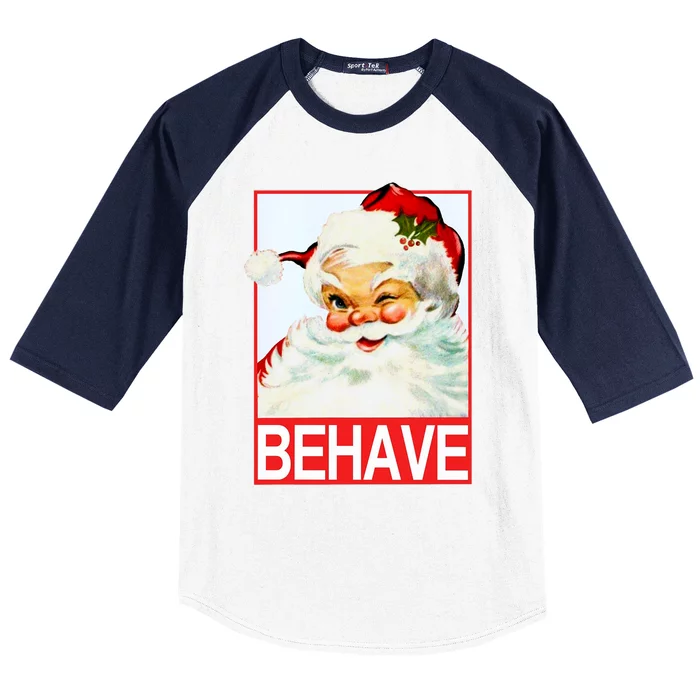 Behave Winking Santa Claus Gift Baseball Sleeve Shirt