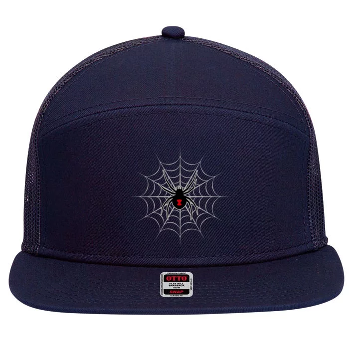 Black Widow Spider Cobweb Spooky Gift 7 Panel Mesh Trucker Snapback Hat