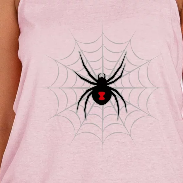 Black Widow Spider Cobweb Spooky Gift Women's Knotted Racerback Tank