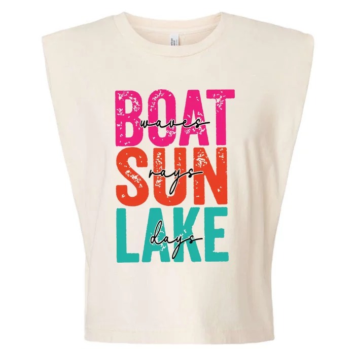 Boat Waves Sun Rays Lake Days Garment-Dyed Women's Muscle Tee