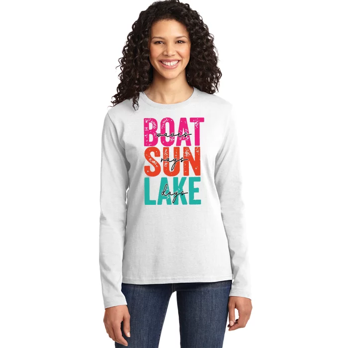 Boat Waves Sun Rays Lake Days Ladies Long Sleeve Shirt