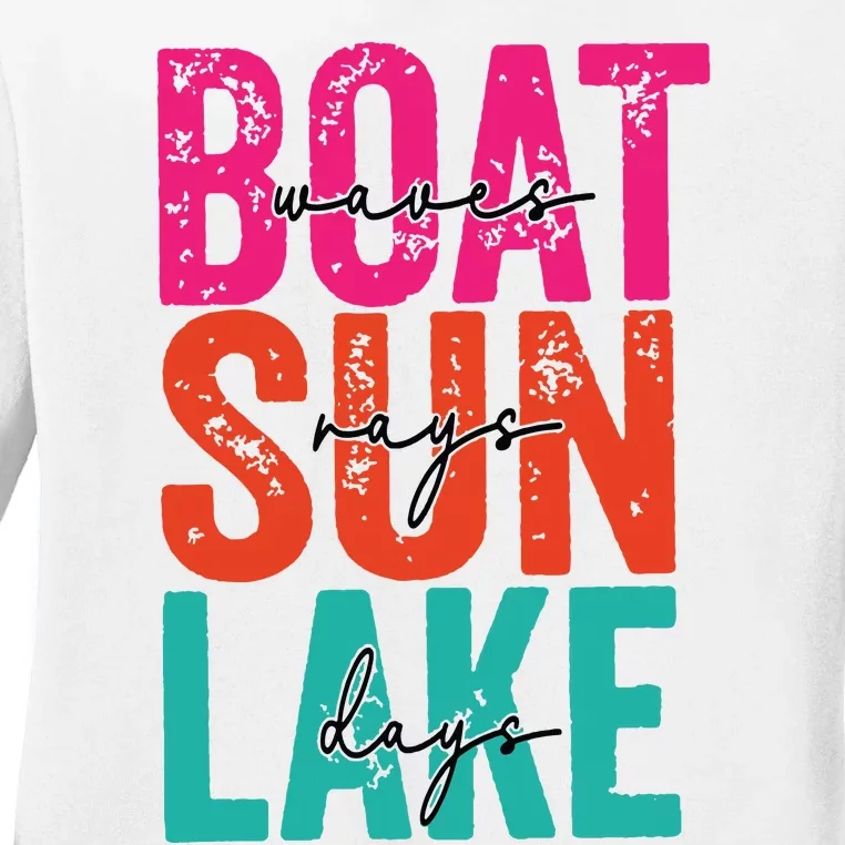 Boat Waves Sun Rays Lake Days Ladies Long Sleeve Shirt