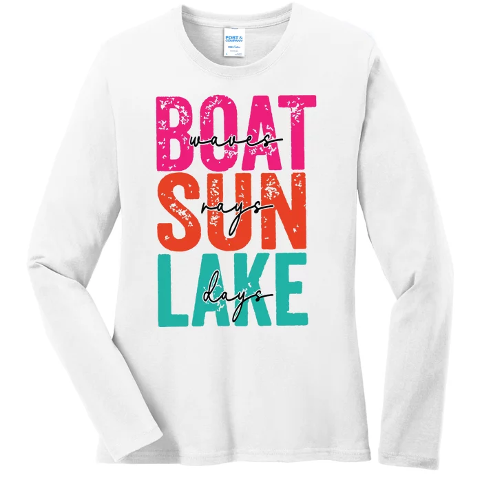 Boat Waves Sun Rays Lake Days Ladies Long Sleeve Shirt