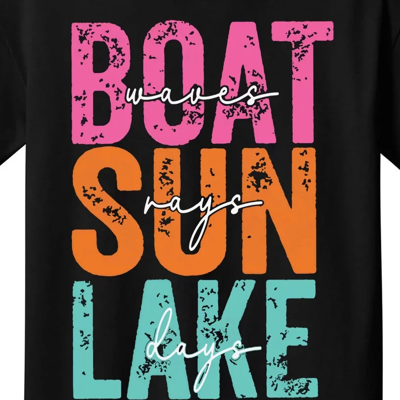 Boat Waves Sun Rays Lake Days Kids T-Shirt