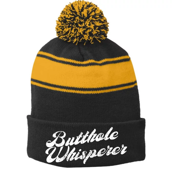 Butthole Whisperer Sarcastic Jokes Retro Funny Stripe Pom Pom Beanie