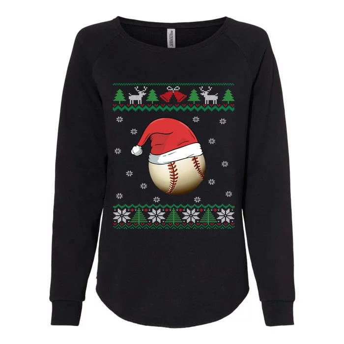 Baseball Wearing Santa Hat | Baseball Fan Ugly Christmas Womens California Wash Sweatshirt