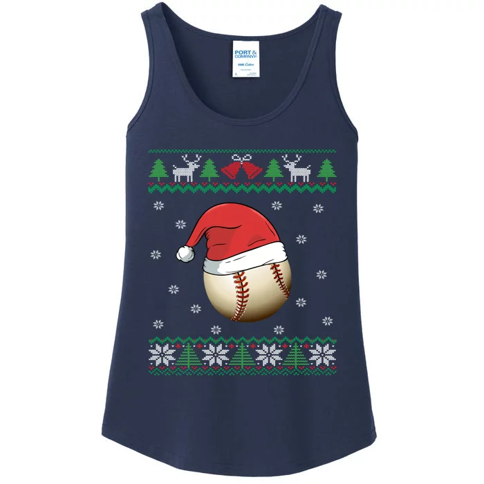 Baseball Wearing Santa Hat | Baseball Fan Ugly Christmas Ladies Essential Tank