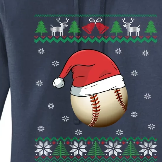 Baseball Wearing Santa Hat | Baseball Fan Ugly Christmas Women's Pullover Hoodie