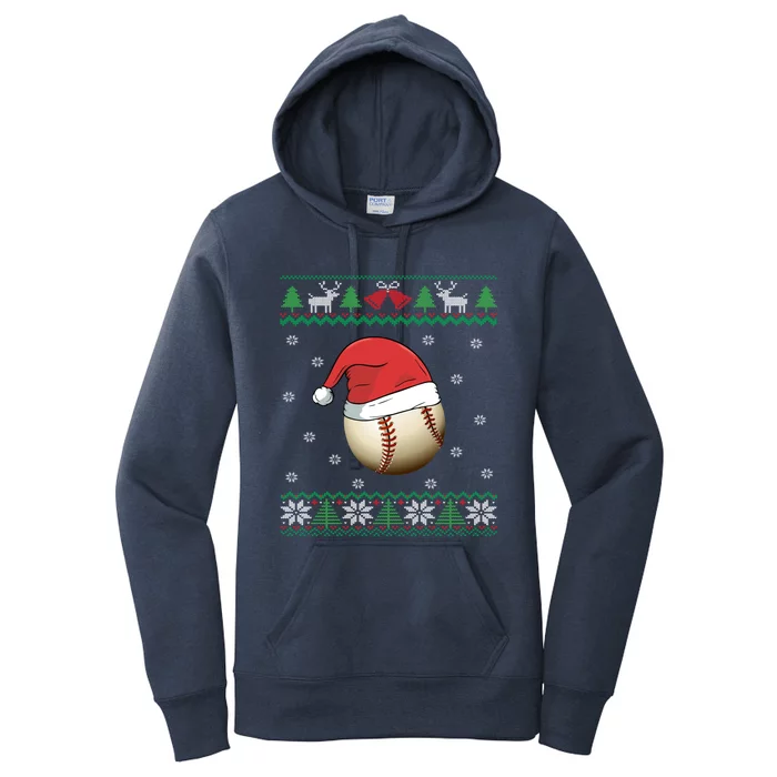 Baseball Wearing Santa Hat | Baseball Fan Ugly Christmas Women's Pullover Hoodie