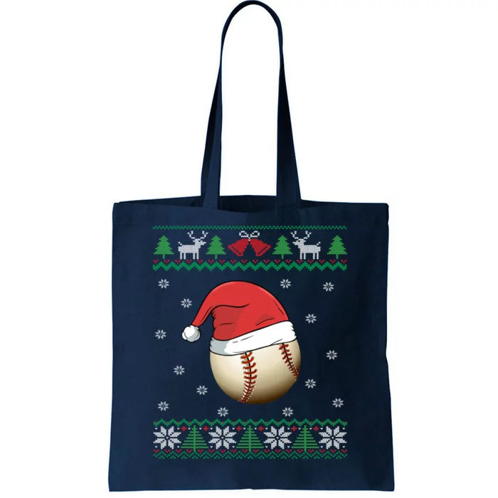 Baseball Wearing Santa Hat | Baseball Fan Ugly Christmas Tote Bag