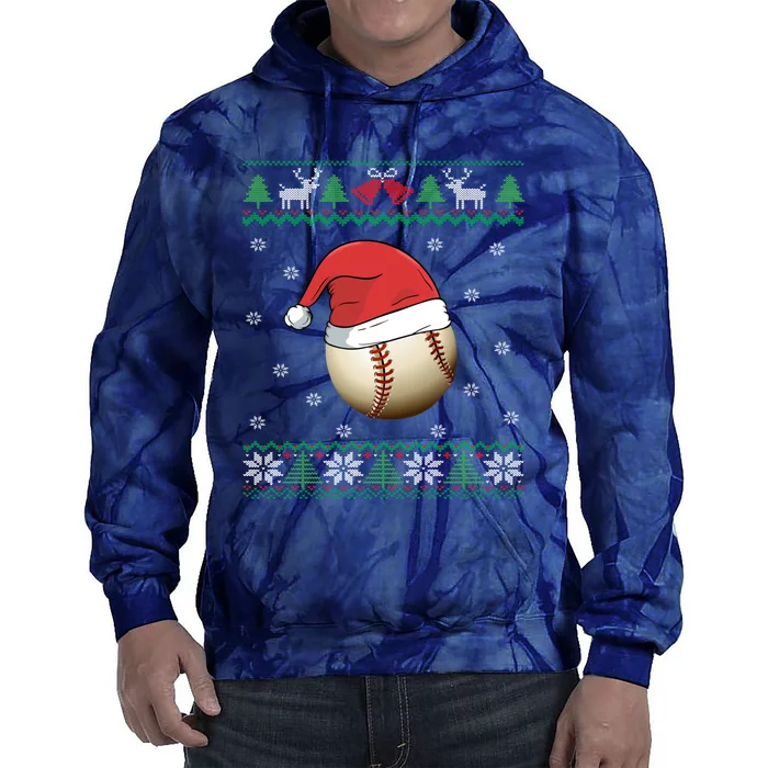 Baseball Wearing Santa Hat | Baseball Fan Ugly Christmas Tie Dye Hoodie