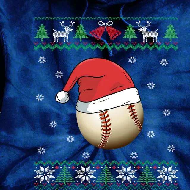 Baseball Wearing Santa Hat | Baseball Fan Ugly Christmas Tie Dye Hoodie