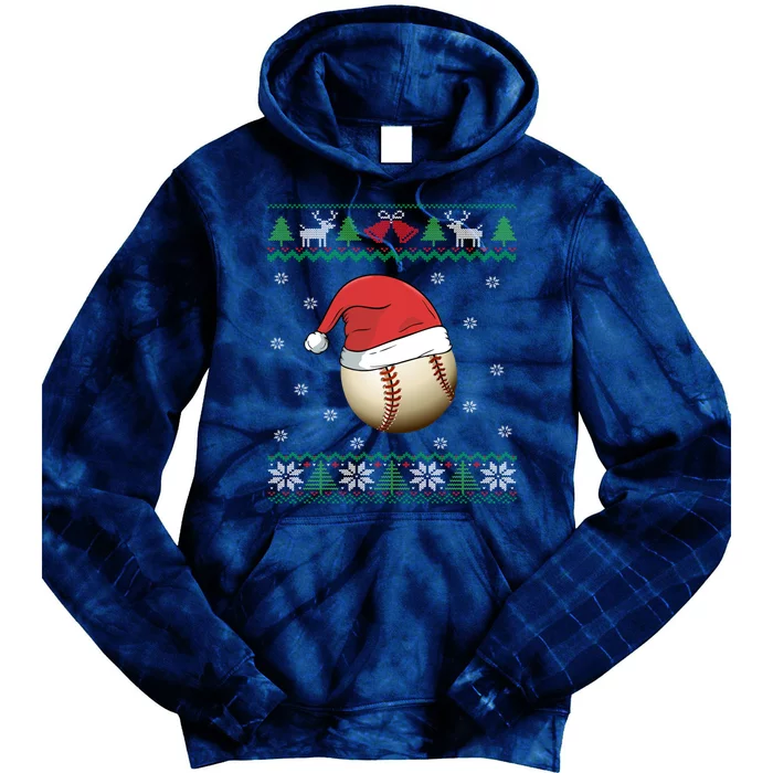 Baseball Wearing Santa Hat | Baseball Fan Ugly Christmas Tie Dye Hoodie