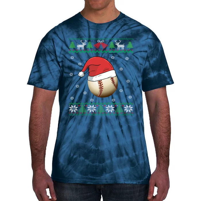 Baseball Wearing Santa Hat | Baseball Fan Ugly Christmas Tie-Dye T-Shirt