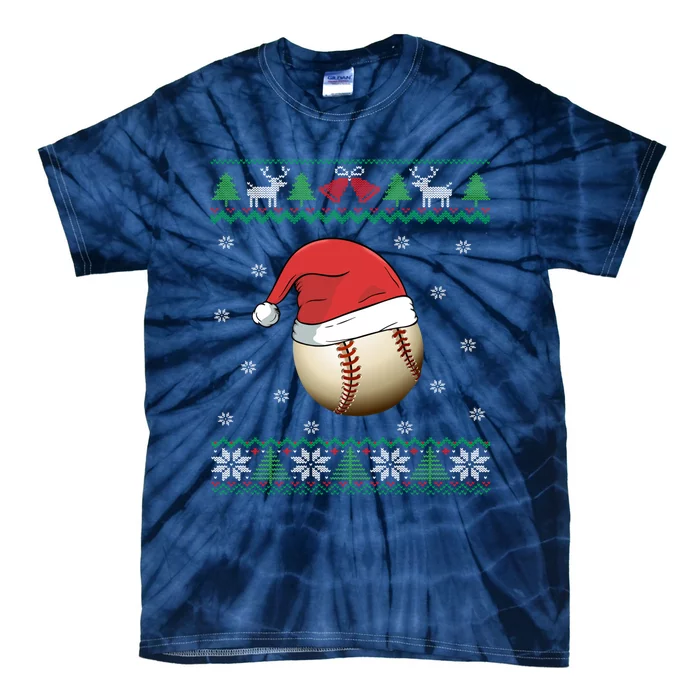 Baseball Wearing Santa Hat | Baseball Fan Ugly Christmas Tie-Dye T-Shirt