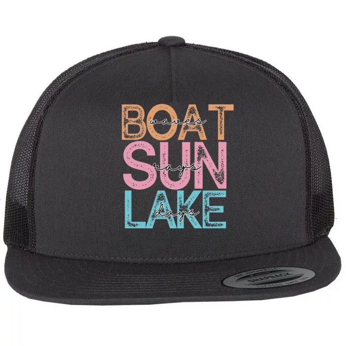 Boat Waves Sun Rays Lake Days Summer Fun Flat Bill Trucker Hat