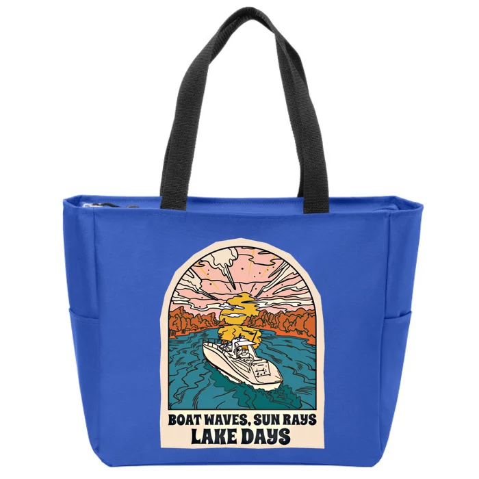 Boat Waves Sun Rays Lake Days Meaningful Gift Zip Tote Bag