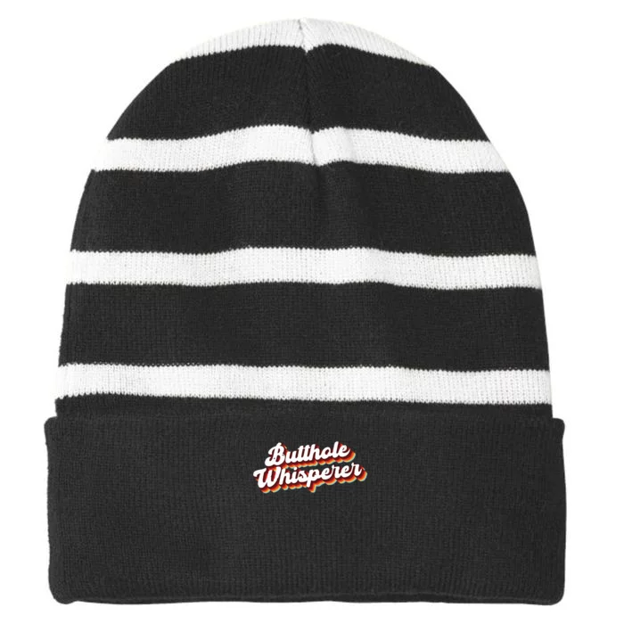 Butthole Whisperer Sarcastic Jokes Retro Funny Gift Striped Beanie with Solid Band