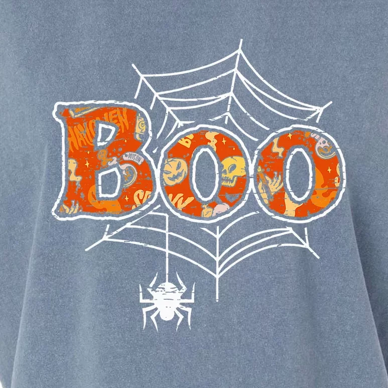 Boo Web Spider Halloween Day Party Trick Or Treat Design Garment-Dyed Women's Muscle Tee