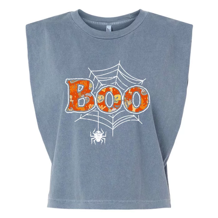 Boo Web Spider Halloween Day Party Trick Or Treat Design Garment-Dyed Women's Muscle Tee