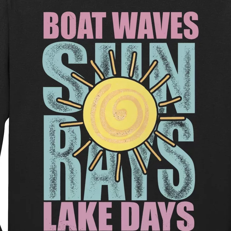 Boat Waves Sun Rays Lake Days Tall Long Sleeve T-Shirt