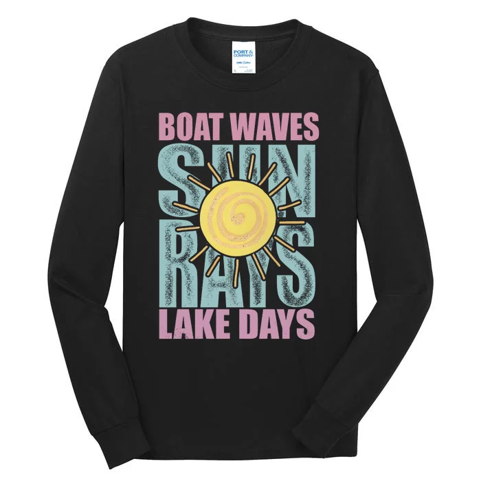 Boat Waves Sun Rays Lake Days Tall Long Sleeve T-Shirt