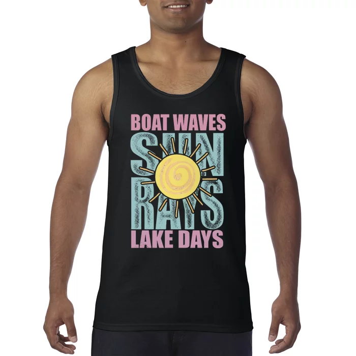 Boat Waves Sun Rays Lake Days Tank Top