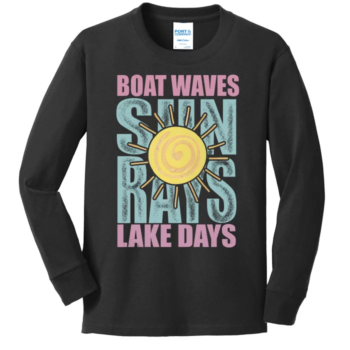 Boat Waves Sun Rays Lake Days Kids Long Sleeve Shirt