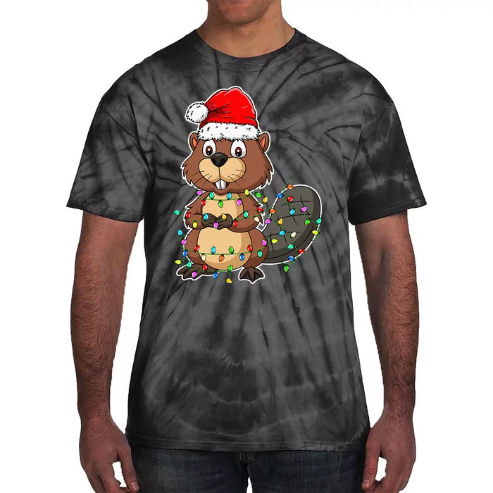 Beaver Wearing Santa Hat Xmas Funny Beaver Lover Christmas Tie-Dye T-Shirt